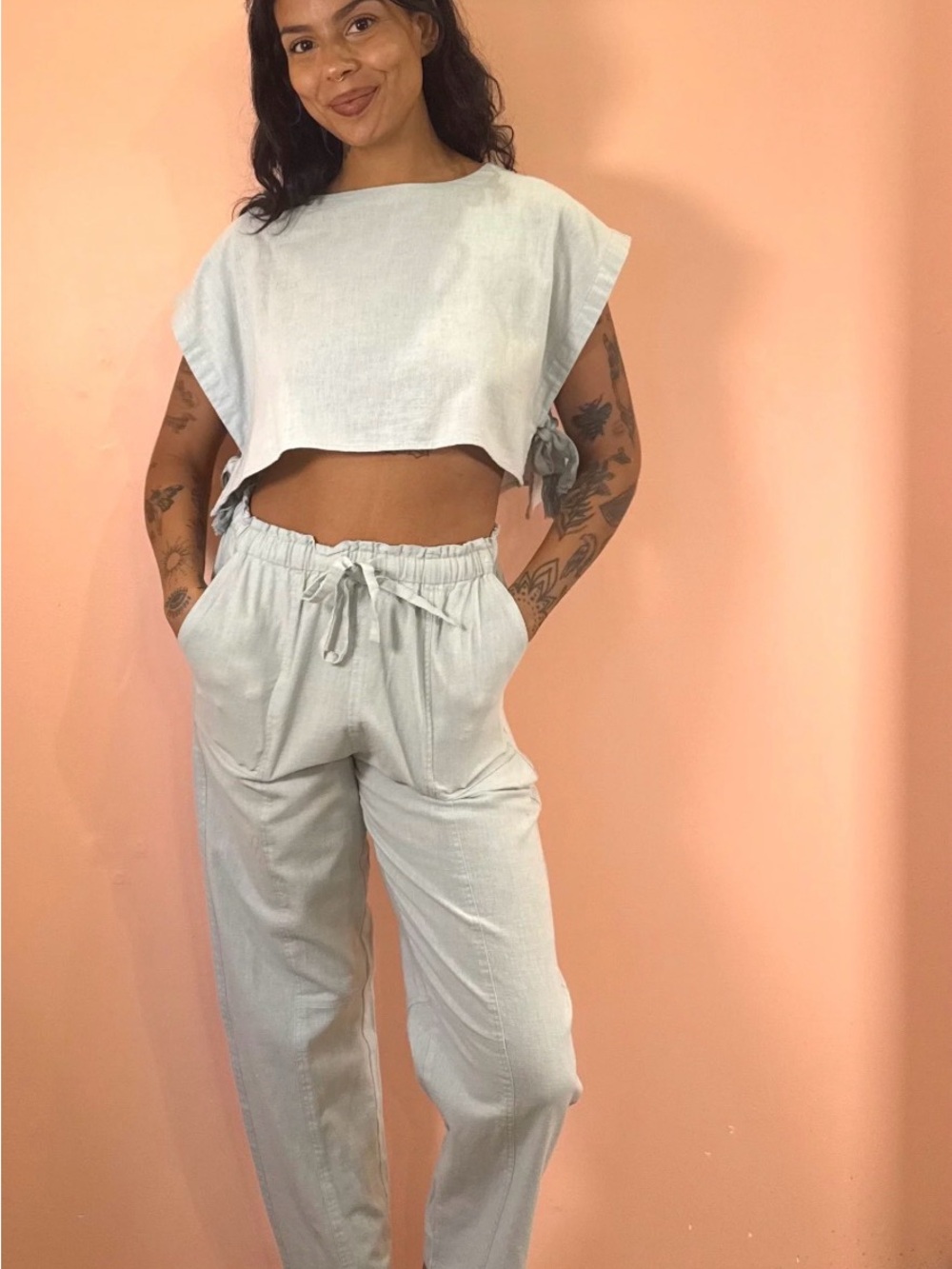 Elan Liora Linen Drawstring Pants in Sand